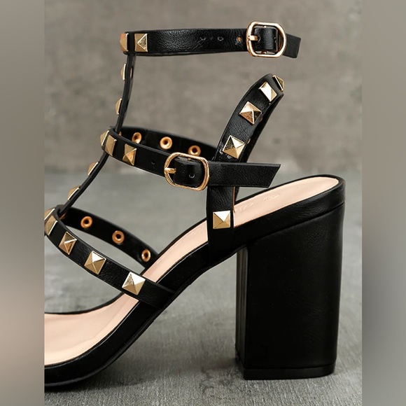 [lulu’s] phedra black studded ankle strap heel - Picture 8 of 9